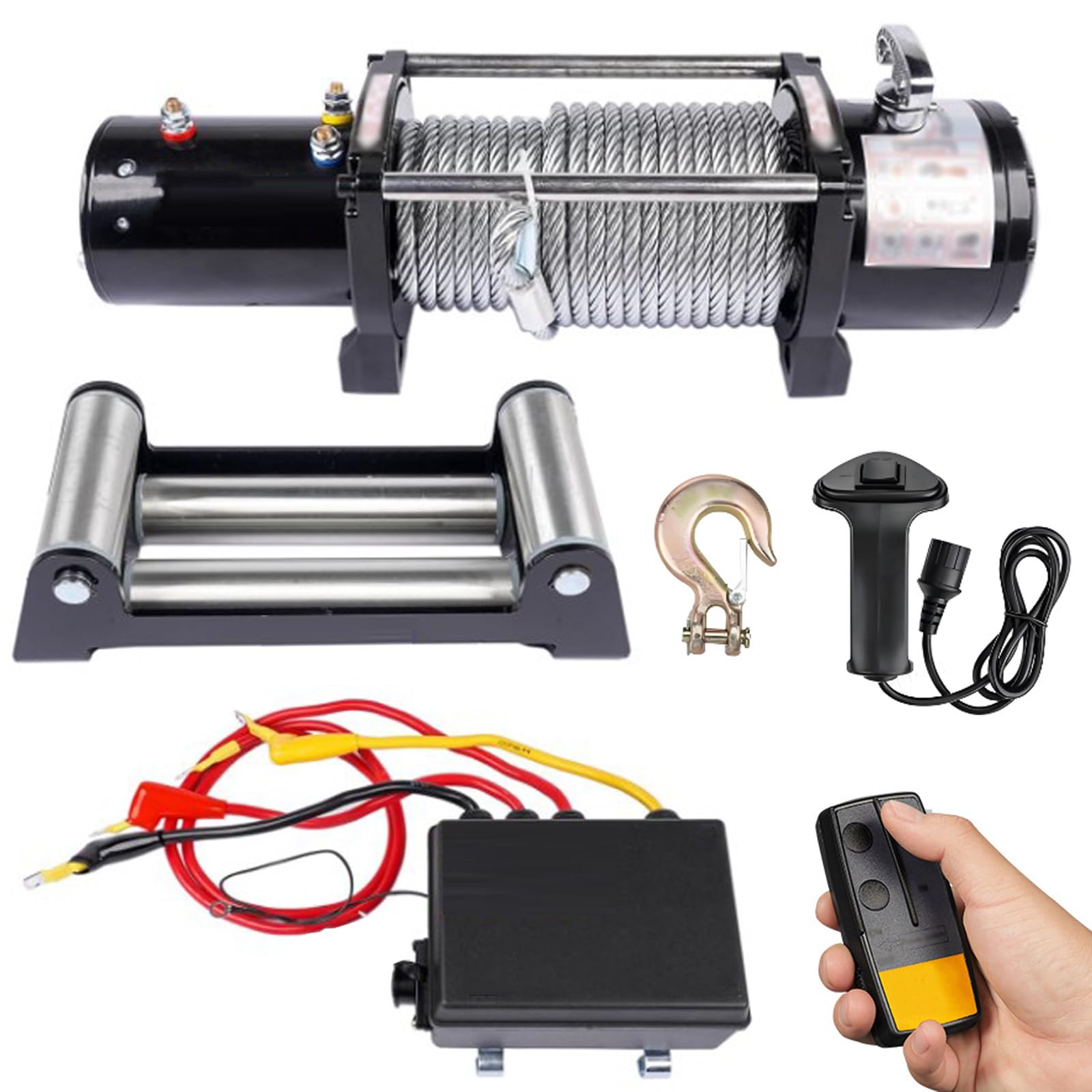DOZPAL 3000/3500/4000/4500/6000LBS Electric Winch with Steel Cable, Wired/Wireless Remote for Trucks Boat Off-Road Vehicle, 12V/24V Recovery Winch Including Fairlead Roller 3500LBS
