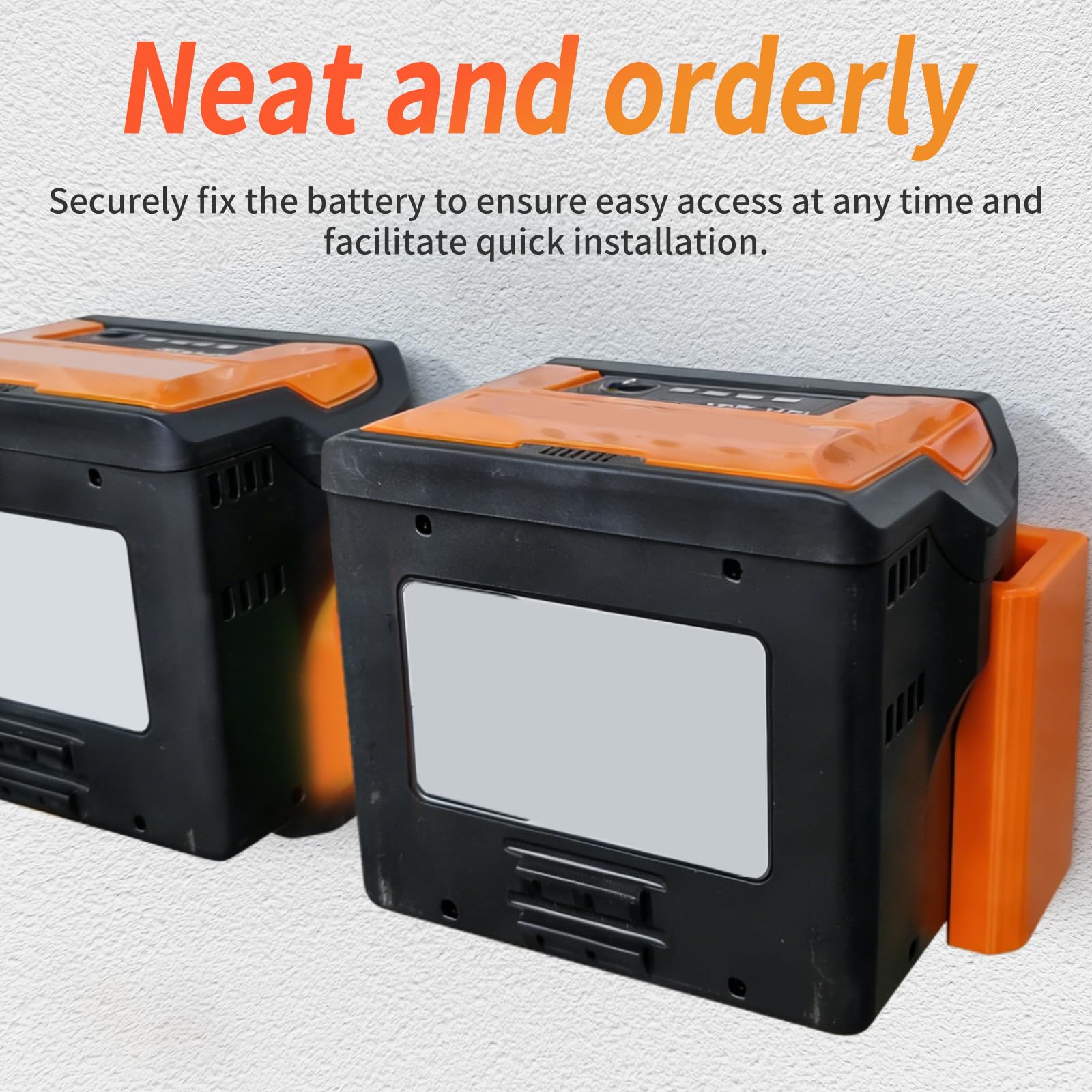 Support mural pour batterie STIHL AK10 AK20 AK30 - Accessoires pour tronçonneuse - Support mural pour 2 batteries - Rangement parallèle - Avec 2 chevilles - Orange