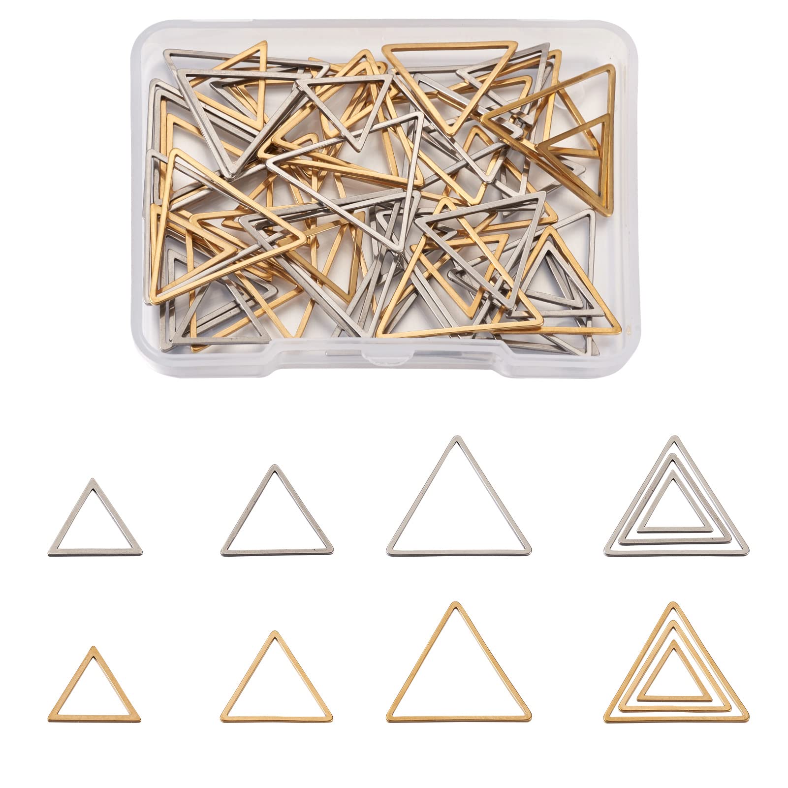 PandaHall 60pcs Stainless Steel Linking Rings Hollow Triangle Frame Charms Pendants 3 Sizes Golden & Silver Earring Rings Beading Hoop for DIY Necklace Bracelet Earring Jewelry Making