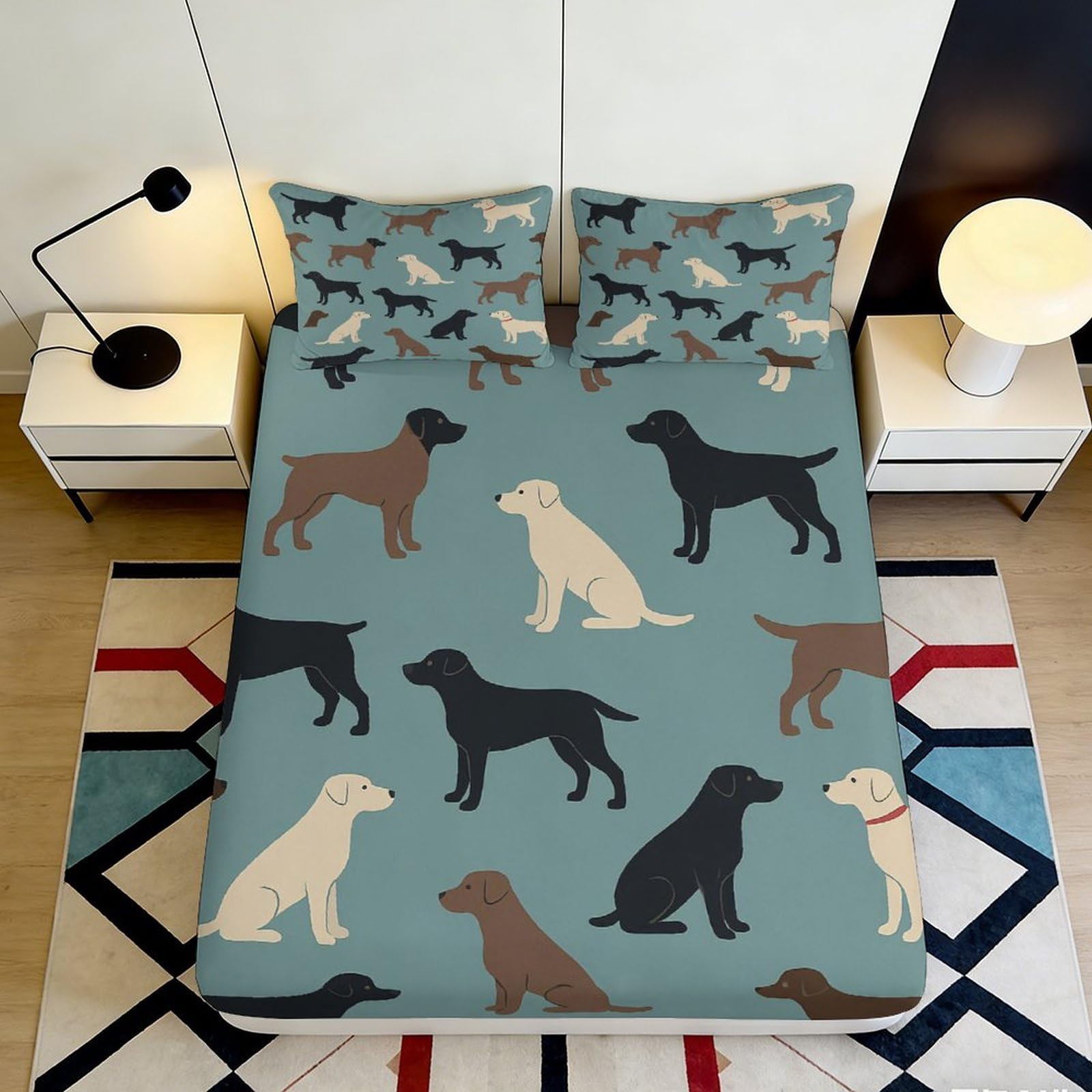 3D Printed Labrador Dog Pattern Fitted Sheet Microfiber Soft Decor Bed Cover for Bedroom Guest Room Dorm 90x200x25cm