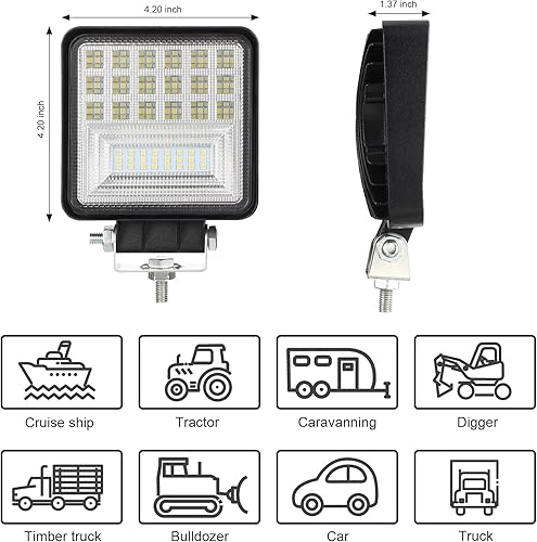 Miniatura 2 de Treela 24 piezas de luces LED de 4 pulgadas 126 W LED cuadrado camión luz impermeable 9-85V equipo para barco coche ATV SUV todoterreno camiones