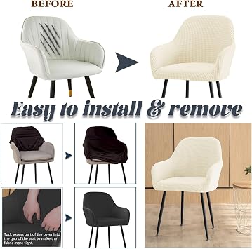 Curved Back Accent Dining Room Chair Covers Slipcovers with Arms Set of 1/2/4/6 Stretch Swivel Office Desk Bar Stool Armchair Covers Protector for Vanity Kitchen Seat Cover for Chair