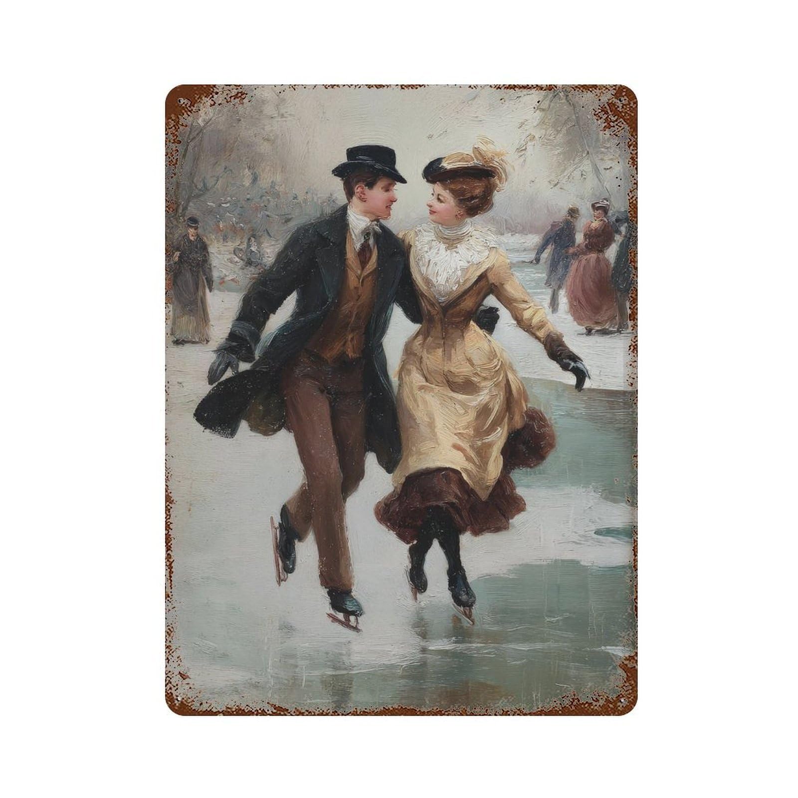 xiaoxiaoshen Couple Ice Skating. Romantic Impressionism Wall Decor Art Metal Tin Poster Modern Home Decor Art Home Bar Shop Decorations Vintage Sign 40x30cm