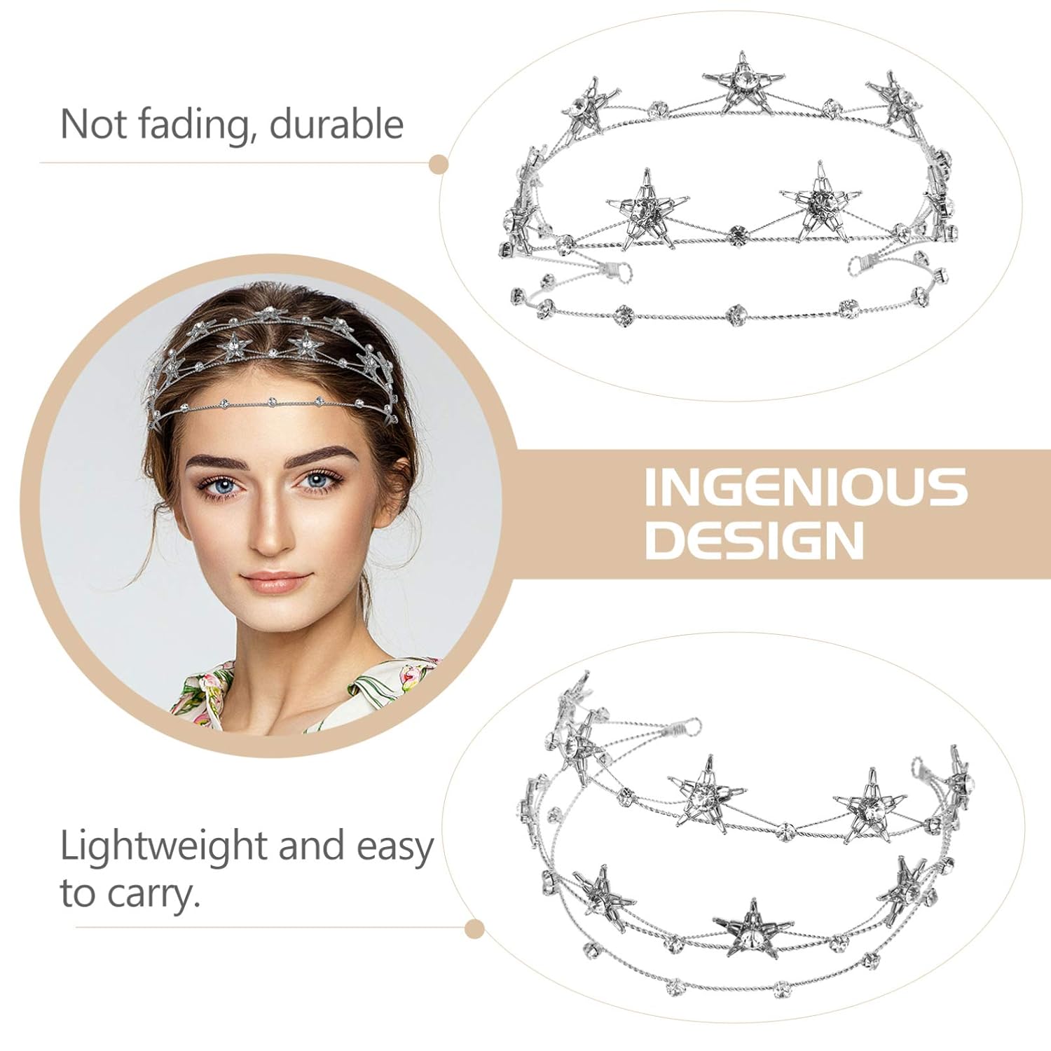 Beaupretty Bling Rhinestone Star Crown, Star Crystal Tiara and Crown Bridal Headpiece Alloy Hairband Wedding Jewelry for Women Girls, Silver - Image 3