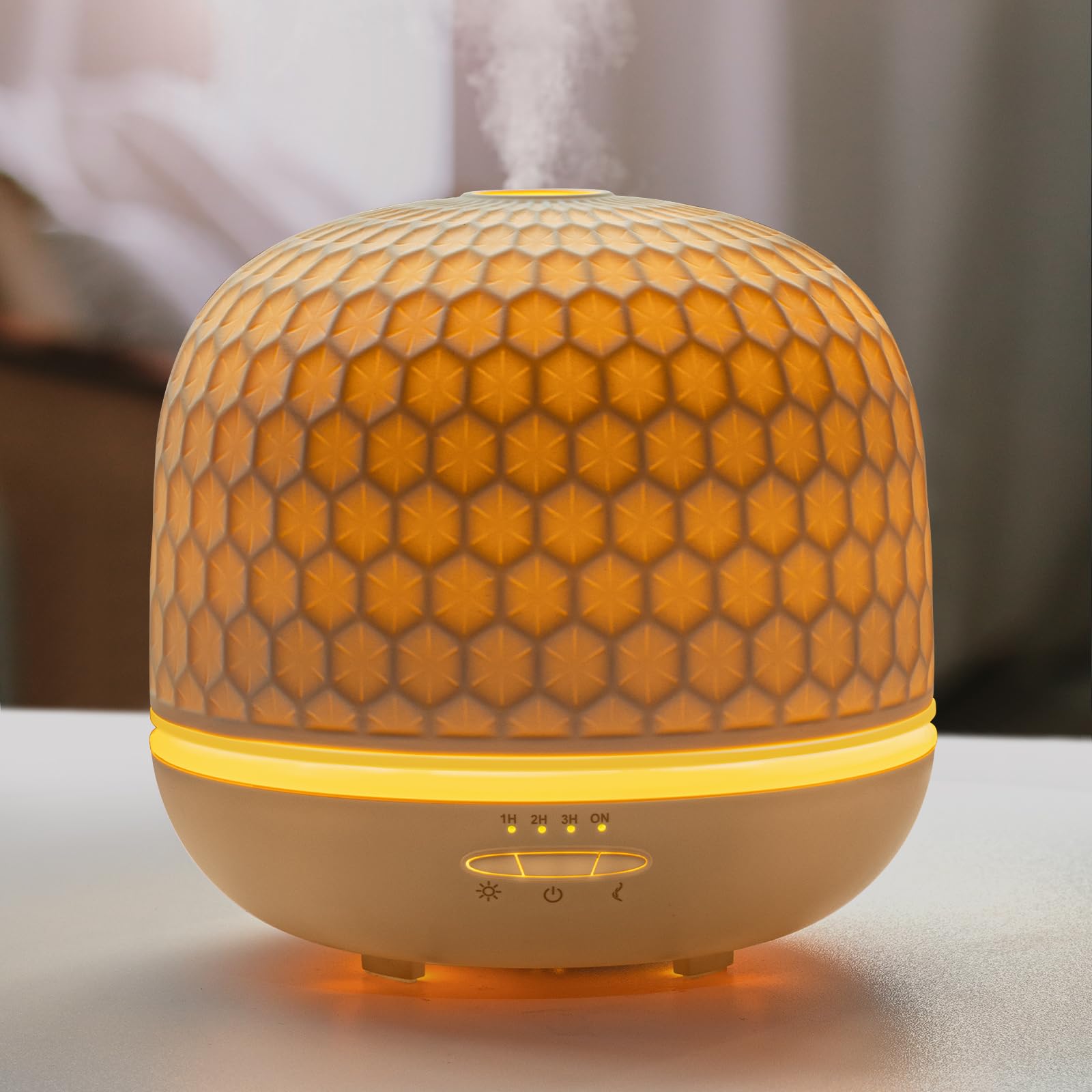 Aroma Diffuser - 500ml Keramik Premium Ultraschall Luftbefeuchter Diffusor für Ätherische Öle Timer-Einstellung & Orange Nachtlicht BPA-Frei Diffuser für Schlafzimmer Wohnzimmer Büro Yoga（Textur）