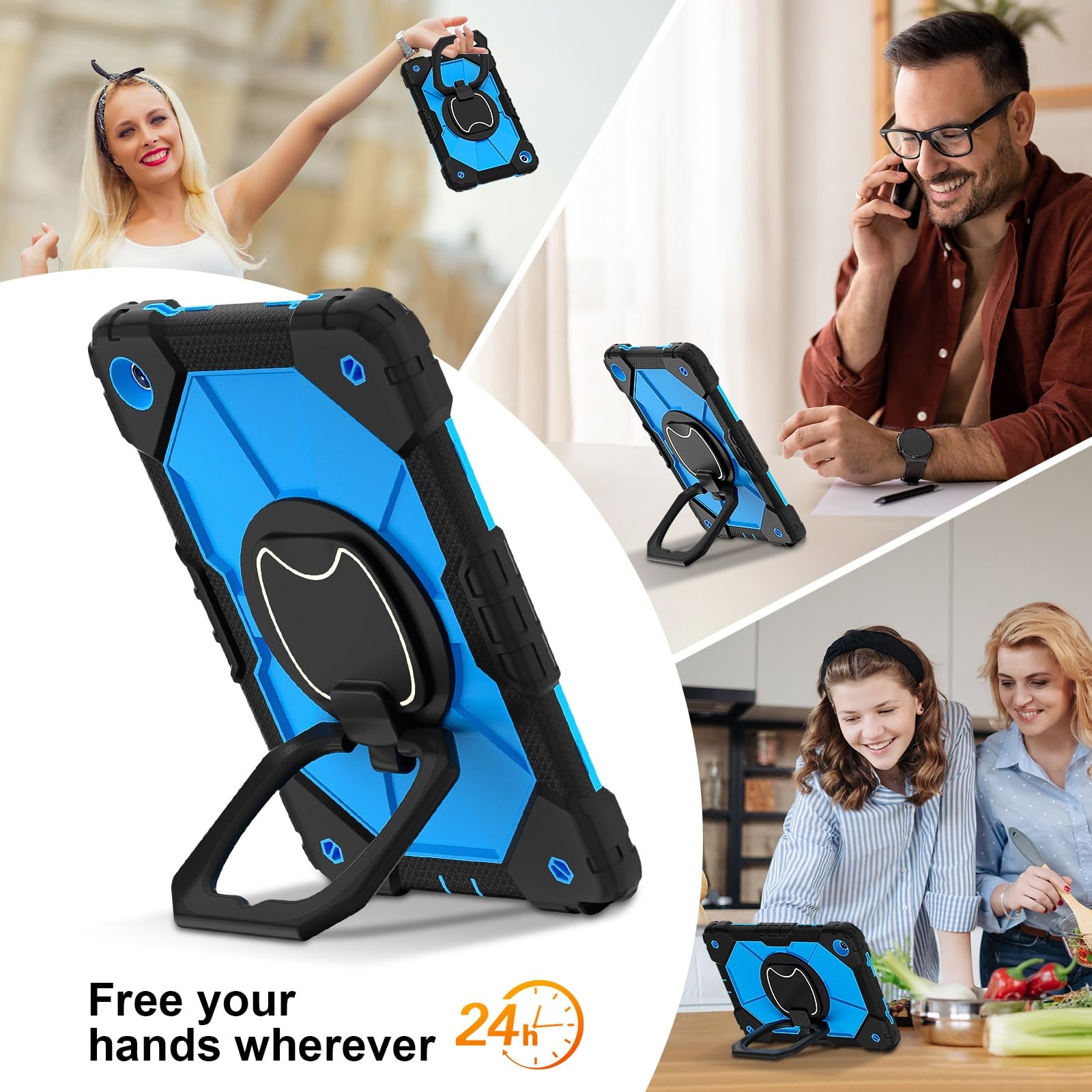 Custodia anti-ingiallimento per tablet Custodia for Samsung Galaxy Tab A11+/A11 Plus 11 pollici (2025) Robusta custodia antiurto, protettiva W 360 Cavalletto girevole+Cinghia da polso+Tracolla(Blue 2)
