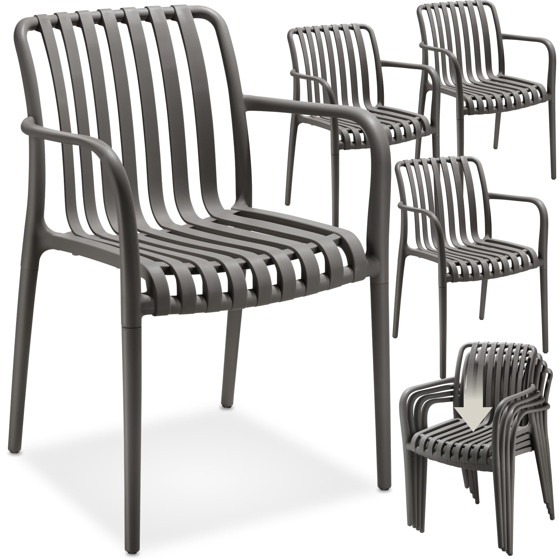 tectake® Gartenstühle stapelbar, Gartenmöbel Set, Balkon Möbel, Bistro Set, Sessel, Outdoor Möbel, Balkonmöbel, Terrassenmöbel - anthrazit, 4er Set