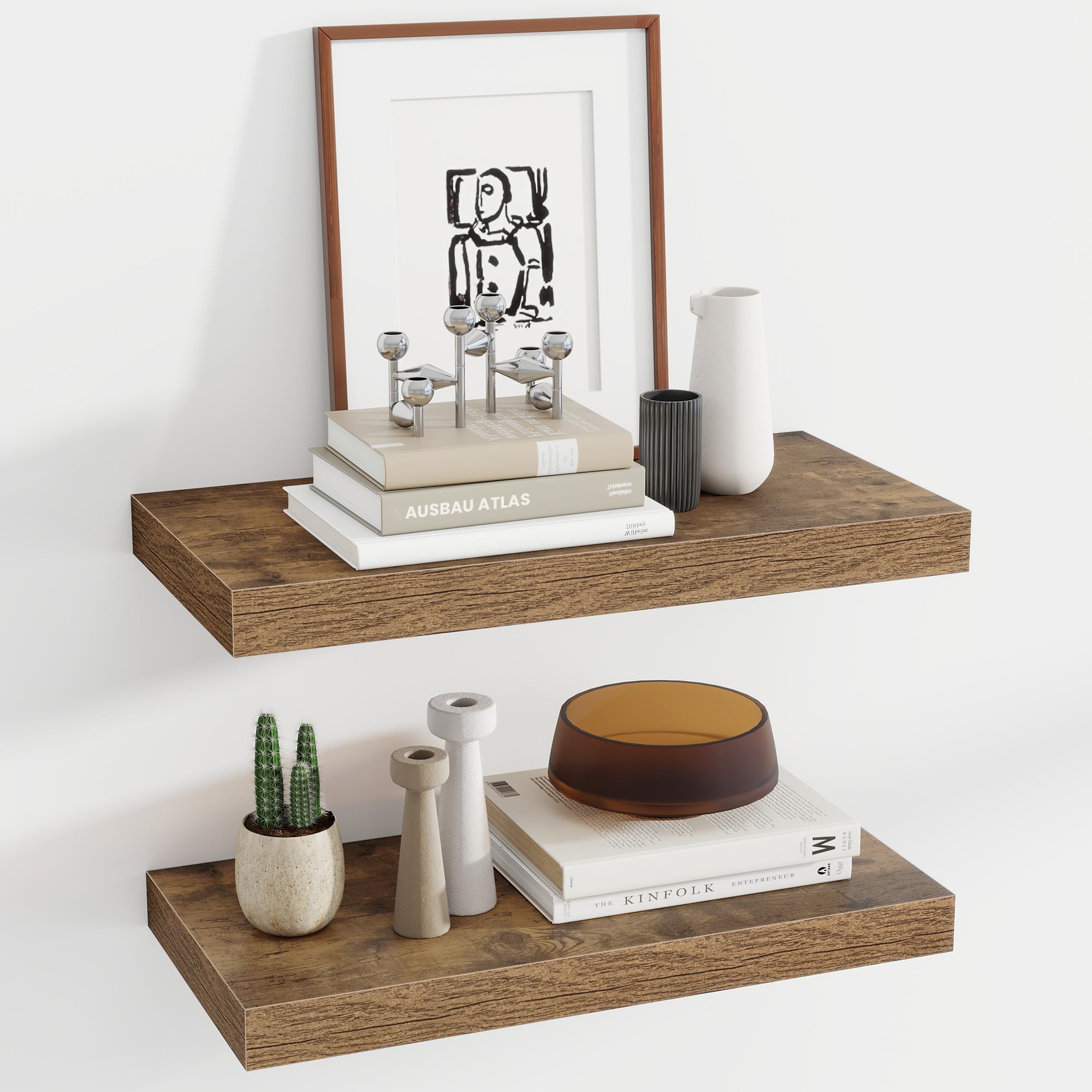 Acovy 24 Inch Floating Shelves, 12 Inch Deep Floating Shelves for Wall, Floating Shelf with Invisible Brackets, Deep Shelves for Bathroom, Bedroom,