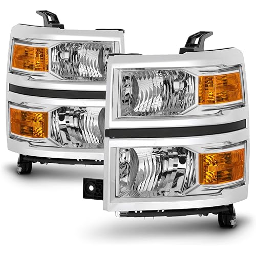 ACANII - For 2014-2015 Chevy Silverado 1500 w/New Body Style Chrome Headlights Headlamps Assembly Pair Set Lerft+Right