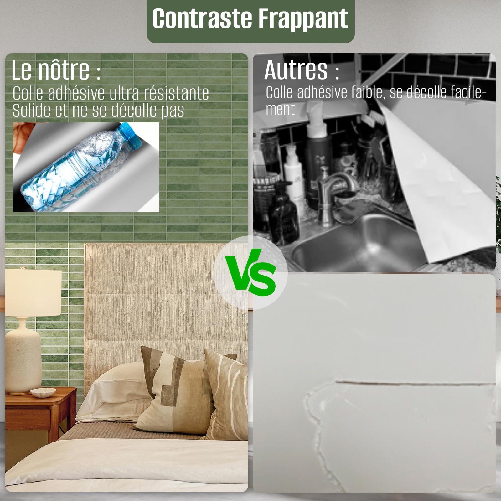Lot de 10 autocollants pour carrelage 3D - 30 x 30 cm - Pour salon, chambre à coucher, cuisine, salle de bain (Vert moutarde)