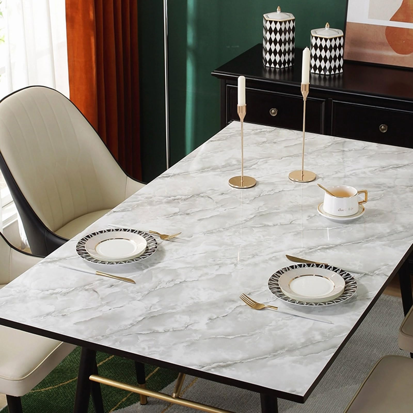 Tovaglia in PVC Motivo a imitazione del marmo Impermeabile e resistente all'usura facile da pulire Spessore 1mm Dimensioni 90 * 200cm