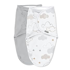 SwaddleMe by Ingenuity Original Swaddle, 100% Cotton, Improves Sleep & Calms Startle Reflex, 0-3 Months, 1.0 TOG, 2-Pack, Baby Swaddle Blanket - Space & Clouds