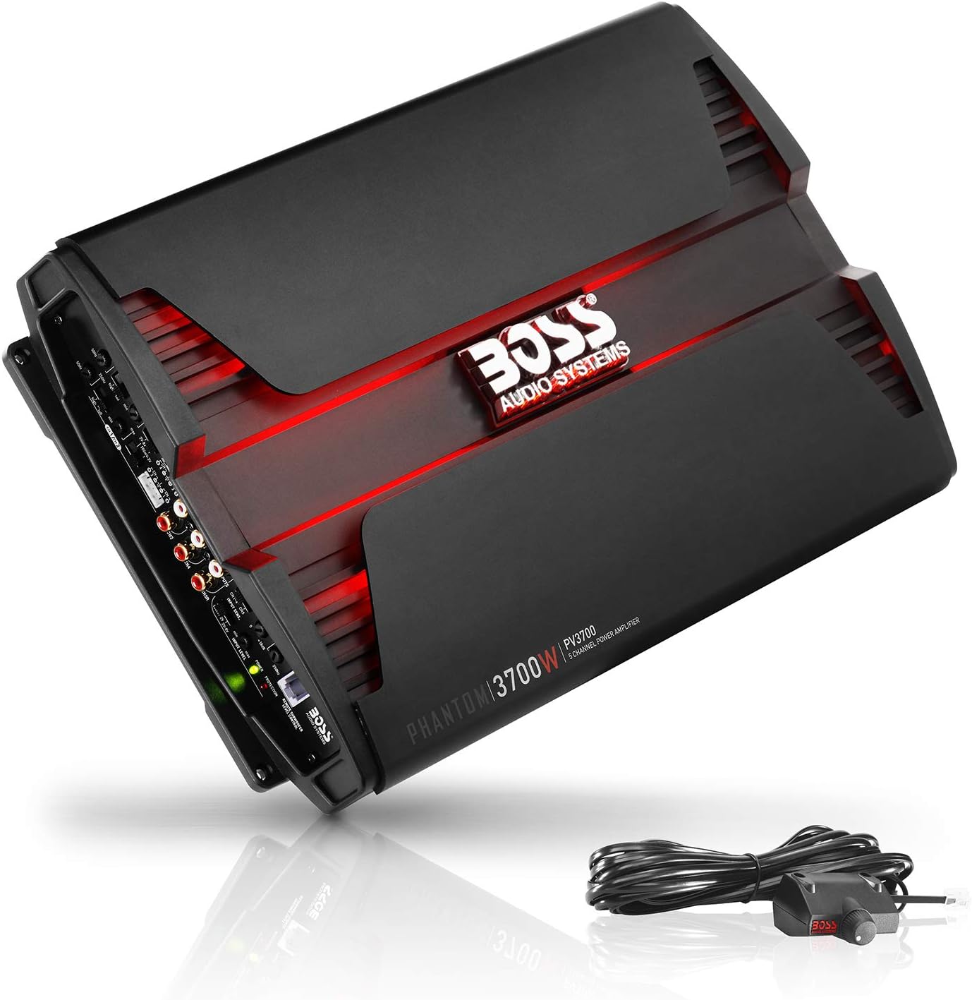 BOSS Audio Systems PV3700 5 Channel Car Amplifier – Phantom Series, 3700 Watts, Full Range, Class A-B, 2-4 Ohm Stable, Mosfet Power Supply, Bridgeable, Remote Subwoofer Control