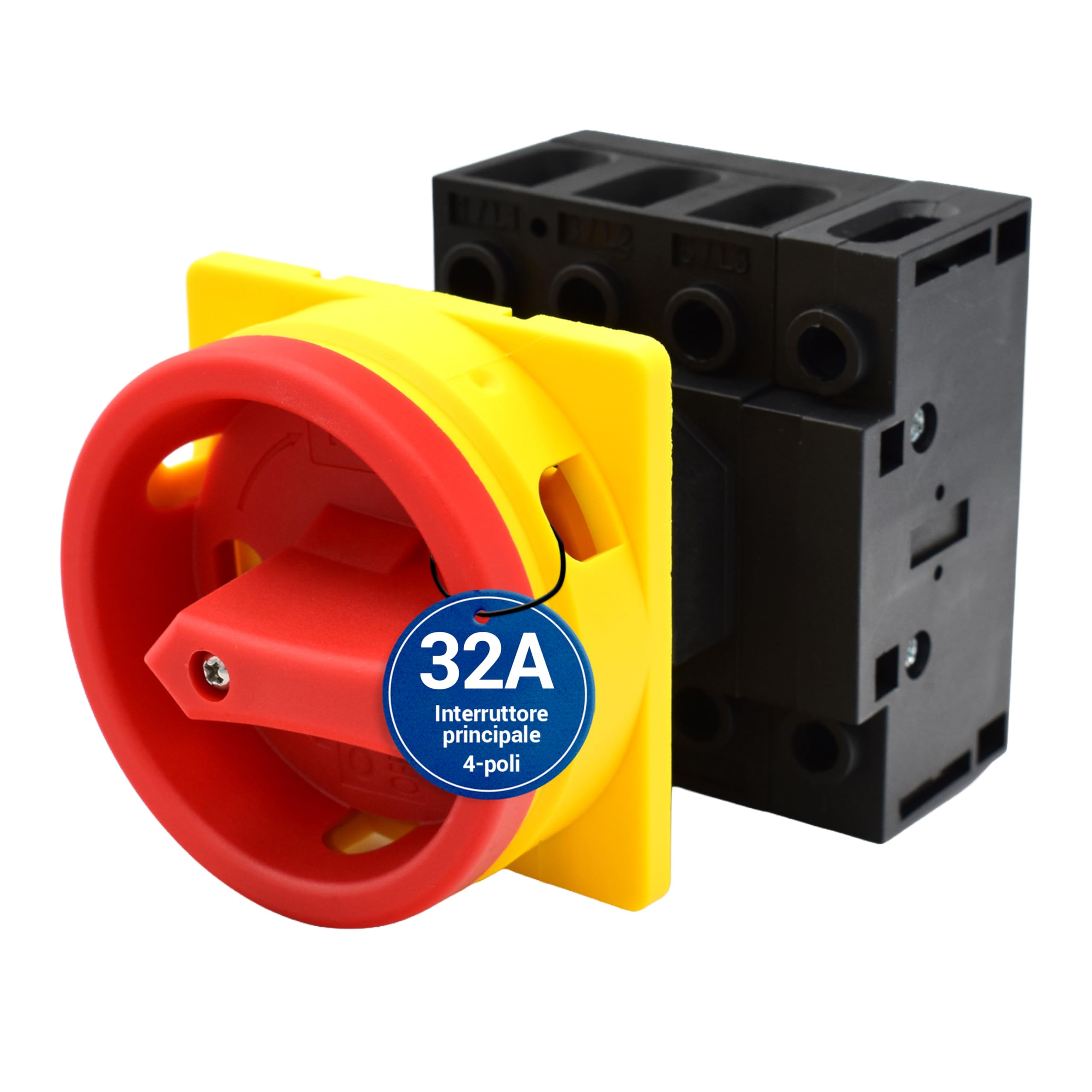 Intratec Interruttore principale 32A, 4 poli – Interruttore di separazione del carico IP65 per montaggio frontale – Interruttore di emergenza per l'industria – Interruttore rotativo sicuro 230V 400V
