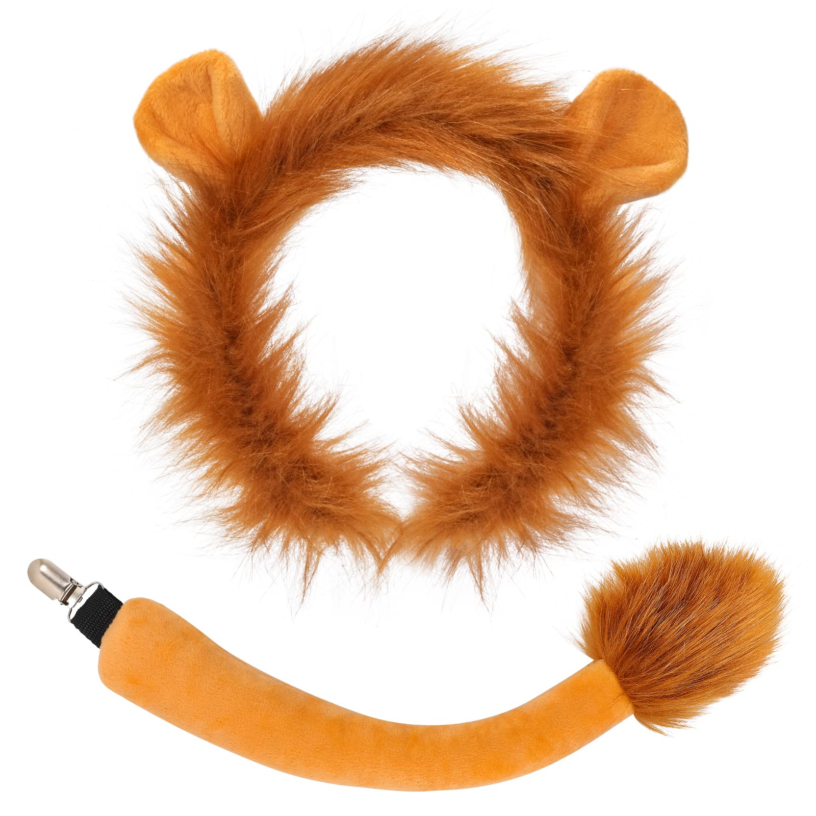 XEPST Animal Lion Costume Set, Lion Ears and Tail Set with Headband and Tail for Animal Costume Cosplay Birthday Party Accessories Halloween Costume