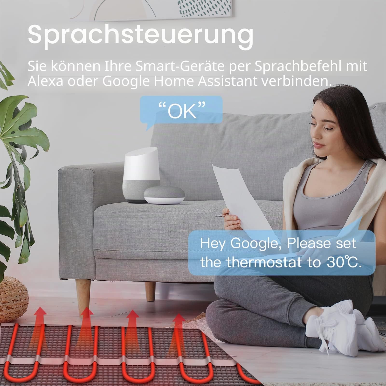 BSEED Smart ZigBee Alexa Thermostat, Elektrische Fußbodenheizung Thermostat, Programmierbare für 16A Elektroheizung, Kompatibel mit Alexa und Google Home Weiß(Tuya Hub benötigt)
