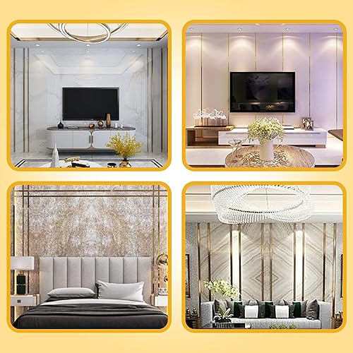 Miniatura 4 de Moldura de pared dorada, de acero inoxidable de 16.4 pies, acabado metalizado similar a un espejo, espejo flexible, para suelo, gabinete, azulejos,
