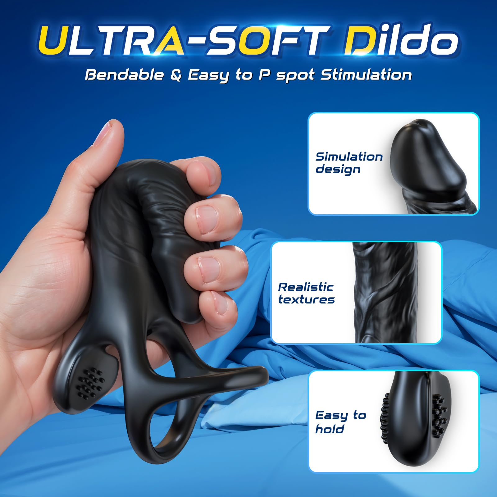 Dildo Vibranti con Anello Pene per Coppia,Vibratore Anali Sex Toys per Stimolatore il Clitorideo Donna e Testicolare Maschio,Giocattolo Sesso con 9 Modalità,Morbido Elastico,14 cm Insertable length