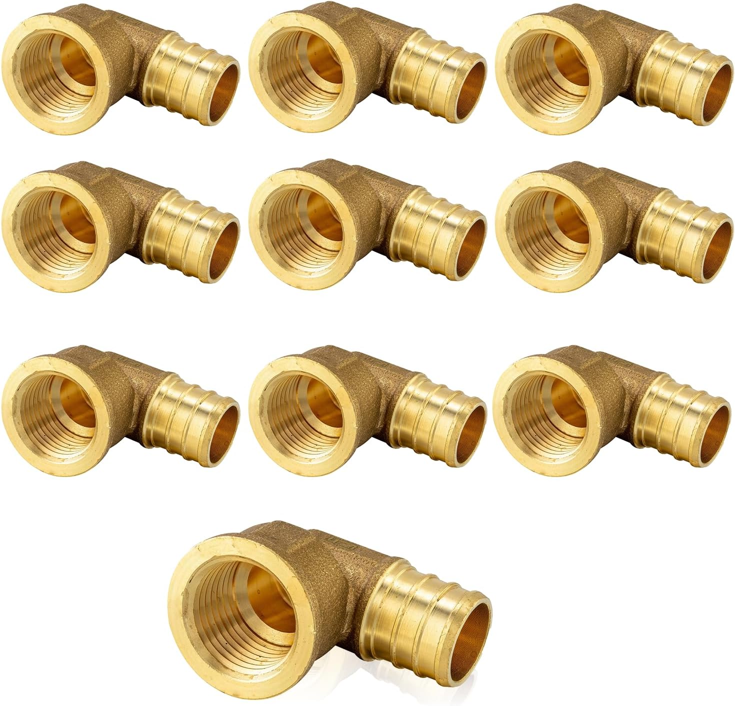 (10-Pack) PEX Fittings, Pex 3/4" x 1/2" Female Threaded NPT Elbow Adapter, Brass Crimp Fittings, for PEX Tubing Pipe Plumbing, ASTM F1807(PEX1807301)