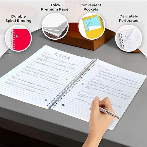 Miniatura 41 de Cuaderno de 5 materias con rayas universitarias, paquete de 6 valores, 300 páginas (150 hojas), 8 x 10-1/2 pulgadas, cuadernos en espiral de 5