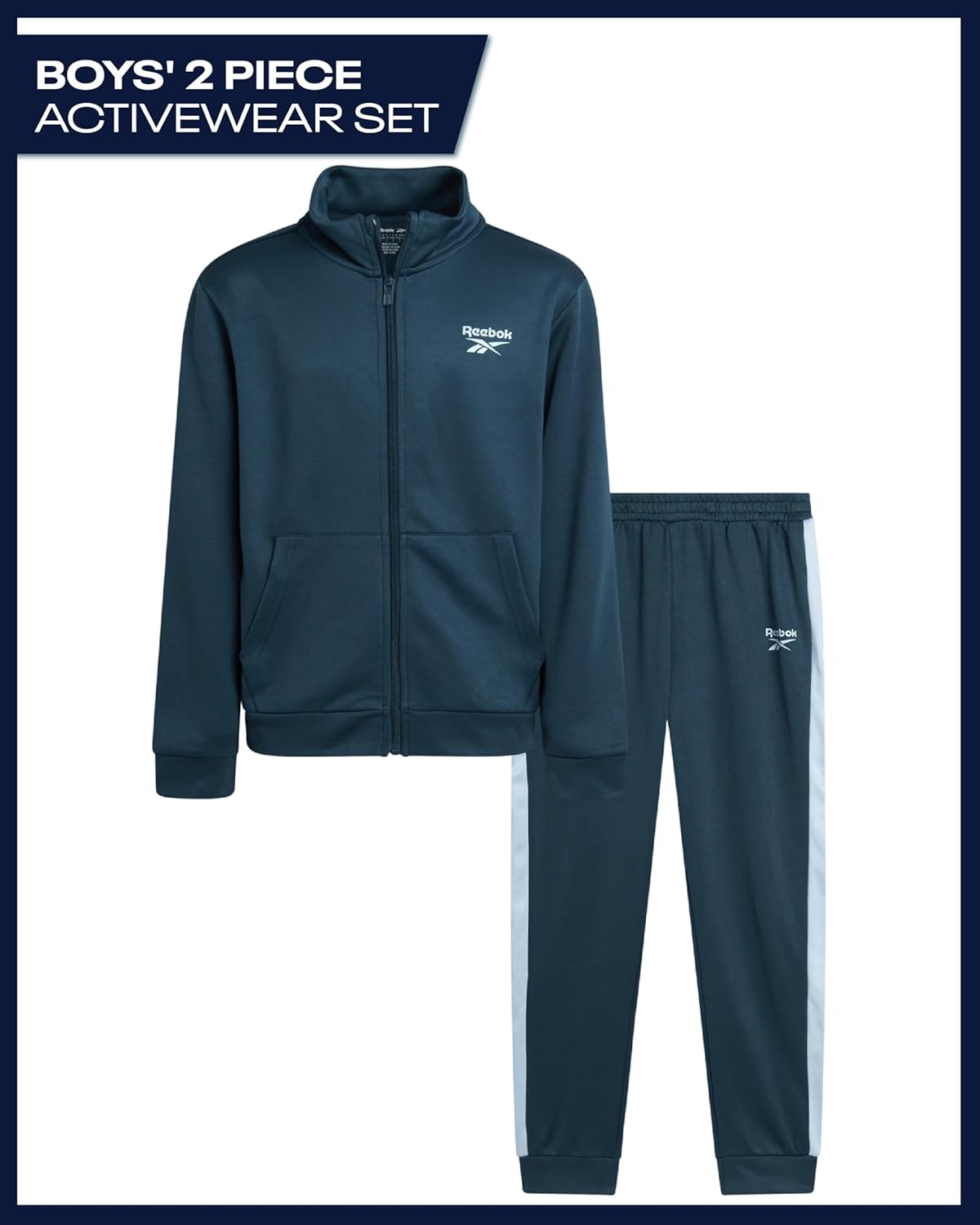 Reebok Boys Tracksuit Set - 2 Piece Athletic Tricot Joggers Set with Fleece Lined Zip Up Jacket and Active Boys Sweatpants - Image 2