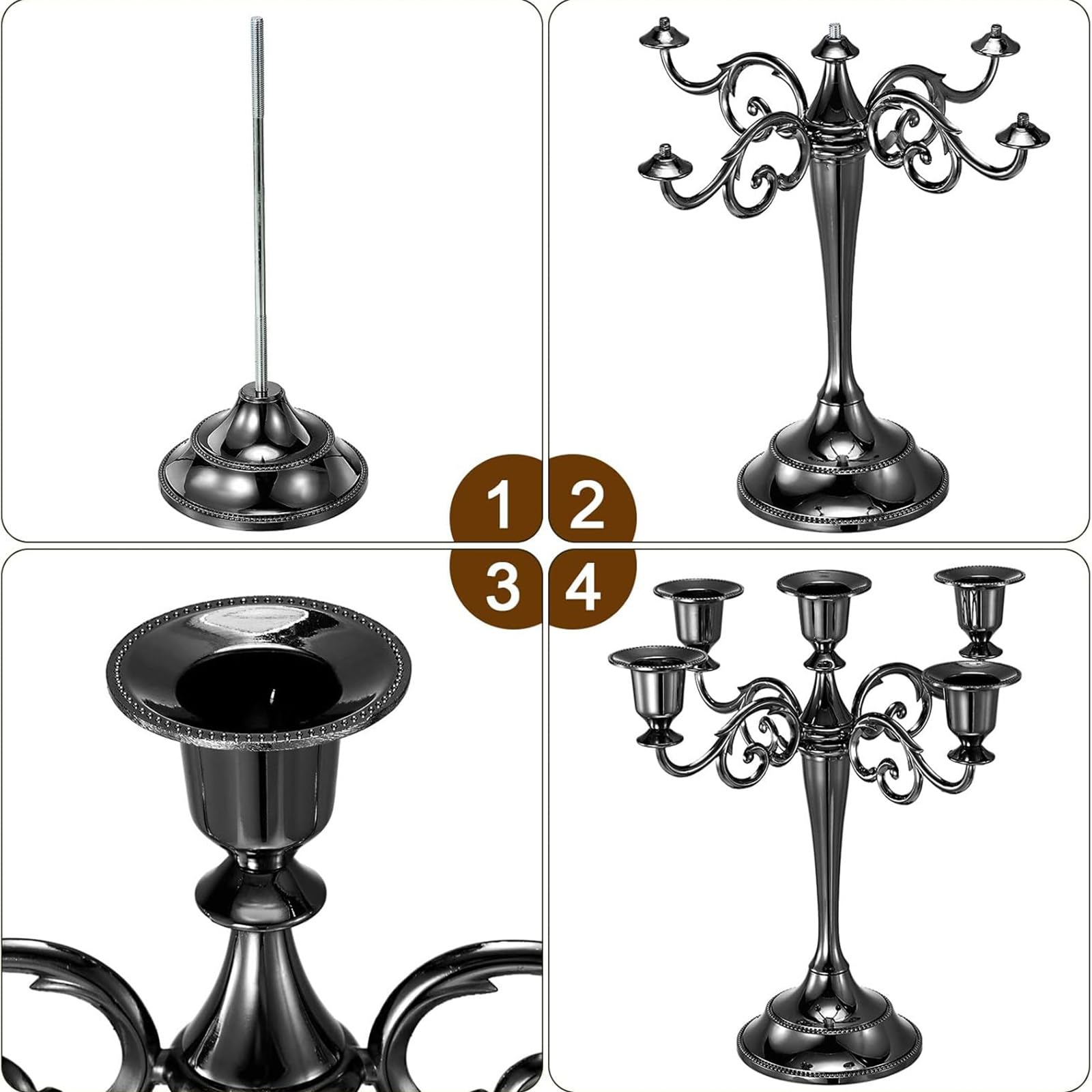 2 StüCk 3-Armiger KerzenstäNder Aus Schwarzem Metall, 25,4 cm, EuropäIscher Eleganter Kerzenhalter, KerzenstäNder FüR Hochzeit, Candlelight-Dinner, Weihnachtsfeste, Heimdekoration
