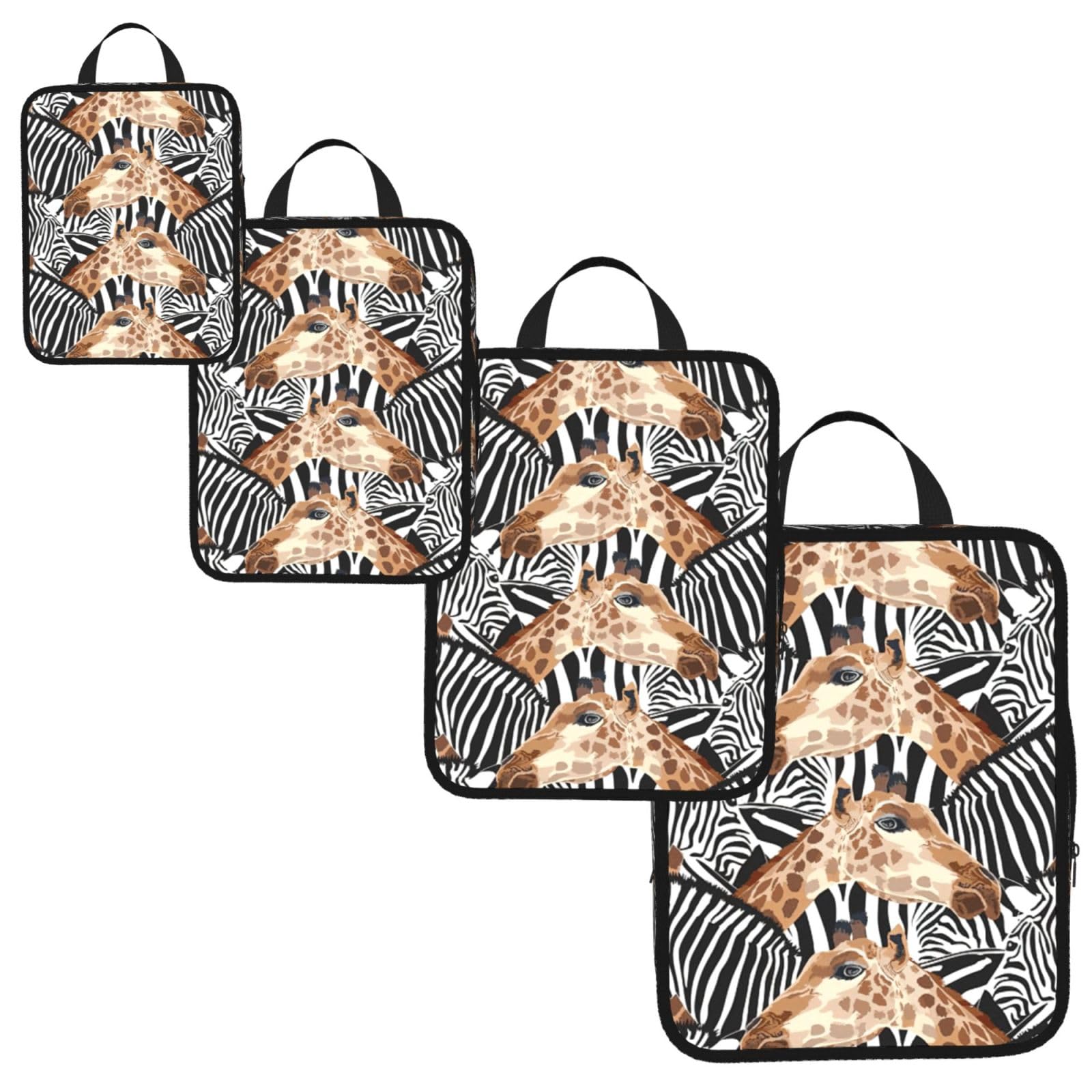 Zebra and Giraffe Print 4 Set Compression Packing Cubes for Suitcases,Expandable Storage Bags Organizers