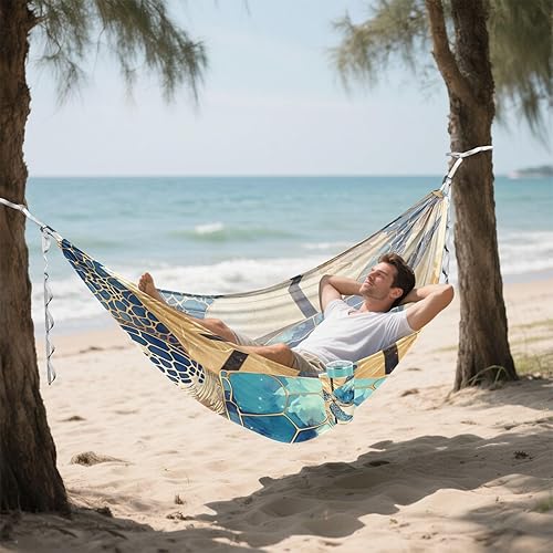 Miniatura 6 de Hamacas de tortuga bohemia azul con capacidad de 330 libras con cuerda para colgar, hamaca de tela para interiores y exteriores, patio, macas