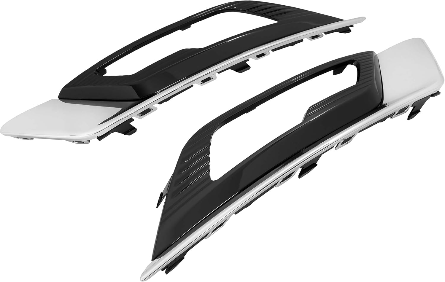 HECASA Fog Light Bezels W/Moldings Compatible with 2017-2018 Ford Fusion Front Bumper Driving Fog Lamp Cover Trim Frame LH & RH Gloss Black+Silvery Replacement for FO1038168 FO1039168