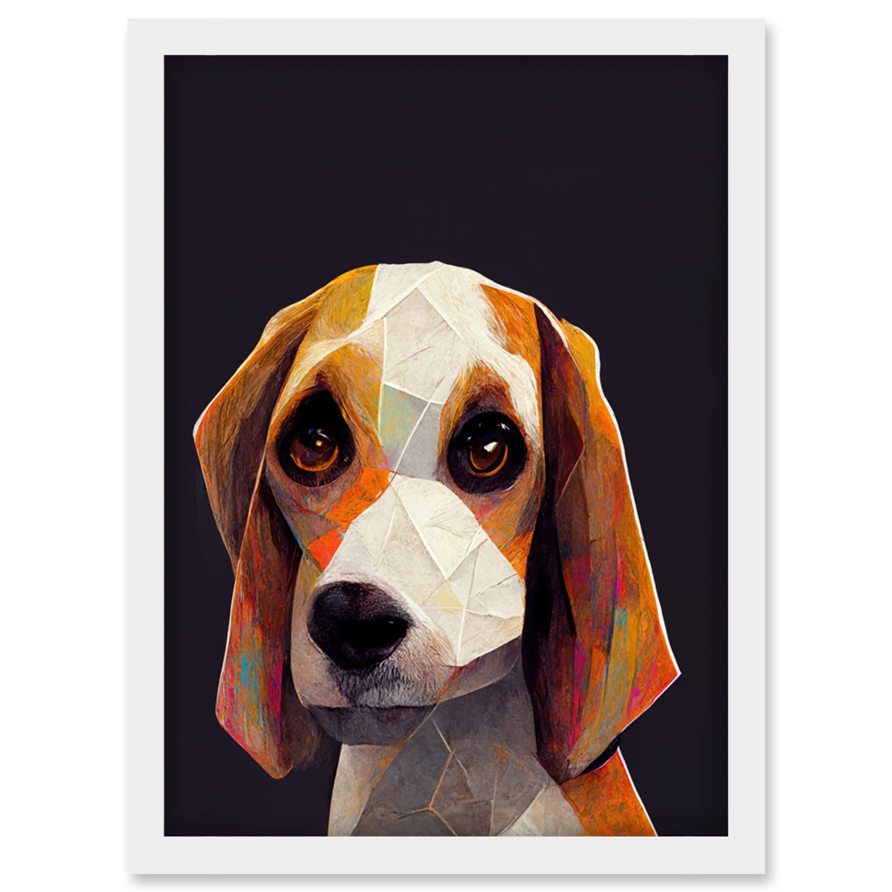 Doppelganger33 LTD Geometric Beagle Dog On Black Artwork Framed Wall Art Print A4