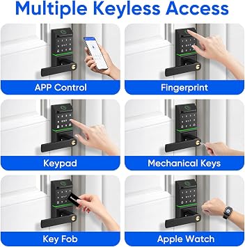 MYPIN Smart Door Lock with Biometric Fingerprint & Touchscreen Keypad, Keyless Smart Lock, 7-in-1 Unlock, Compatible with Apple Watch for Front/Exterior/Interior Doors