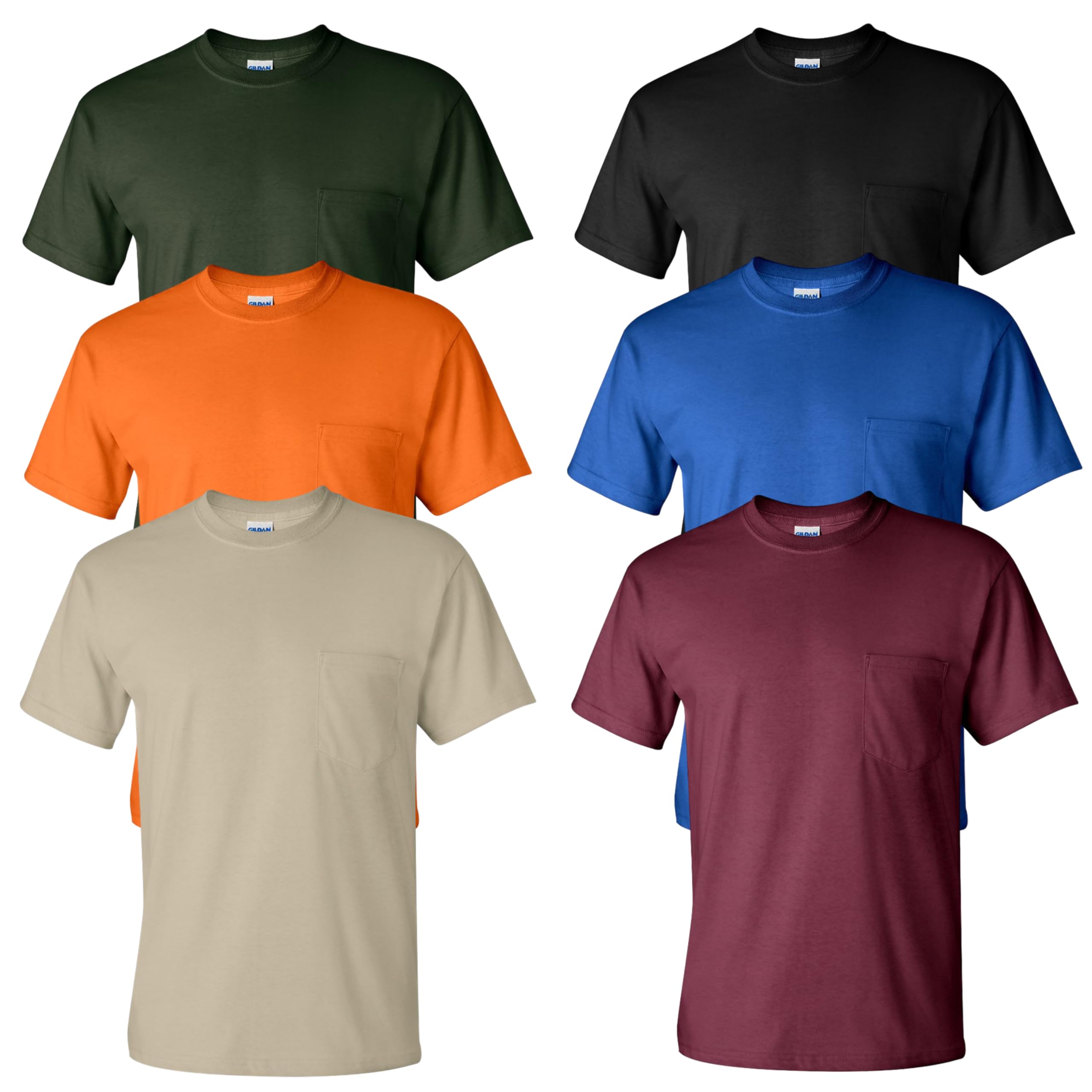 Gildan Mens T-Shirt Adult Ultra Cotton 6 Oz Tee with Pocket Multipack 1I3I6I10 Set of 6 L Multicolor