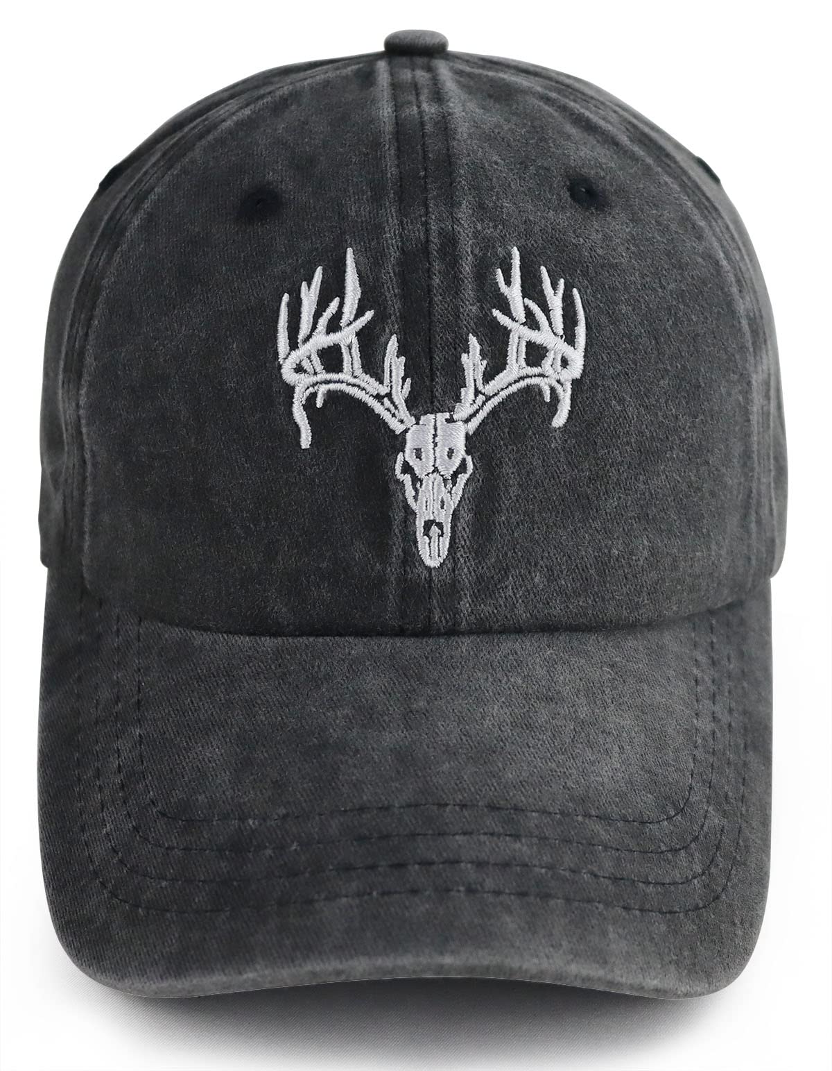 Sponsored Ad - Funny Embroidered Deer Head Hats for Men Women, Adjustable Washed Distressed Cotton Wild Animal Elk Baseball Cap