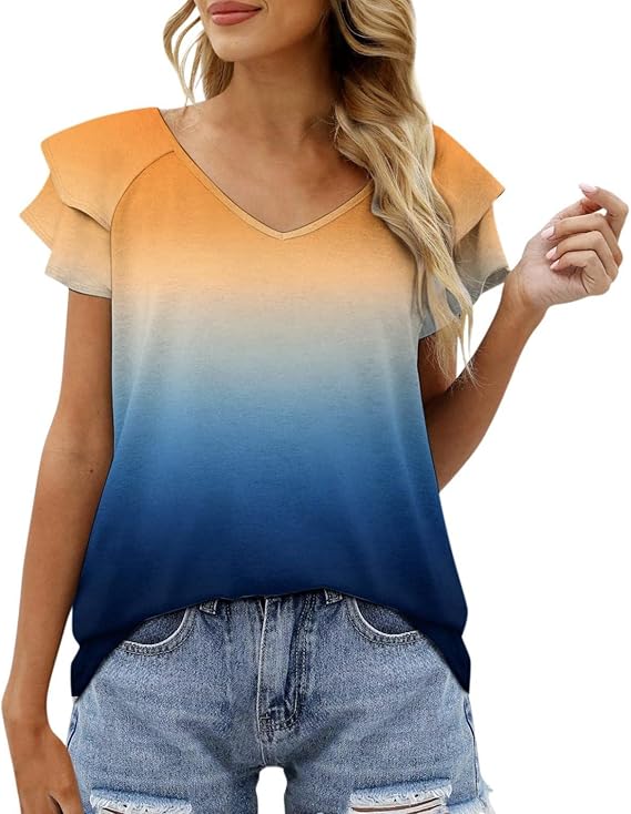 Amazon Co Jp Lisusut トップス レディース 春 半袖 Tシャツ ゆったり 韓国風 夏 快適 可愛い Vネック 花柄 カットソートップス フレア スリーブ 大人 チュニック 大きいサイズ 夏服 カジュアル おしゃれ 着痩せ 通勤 日常着 シューズ バッグ