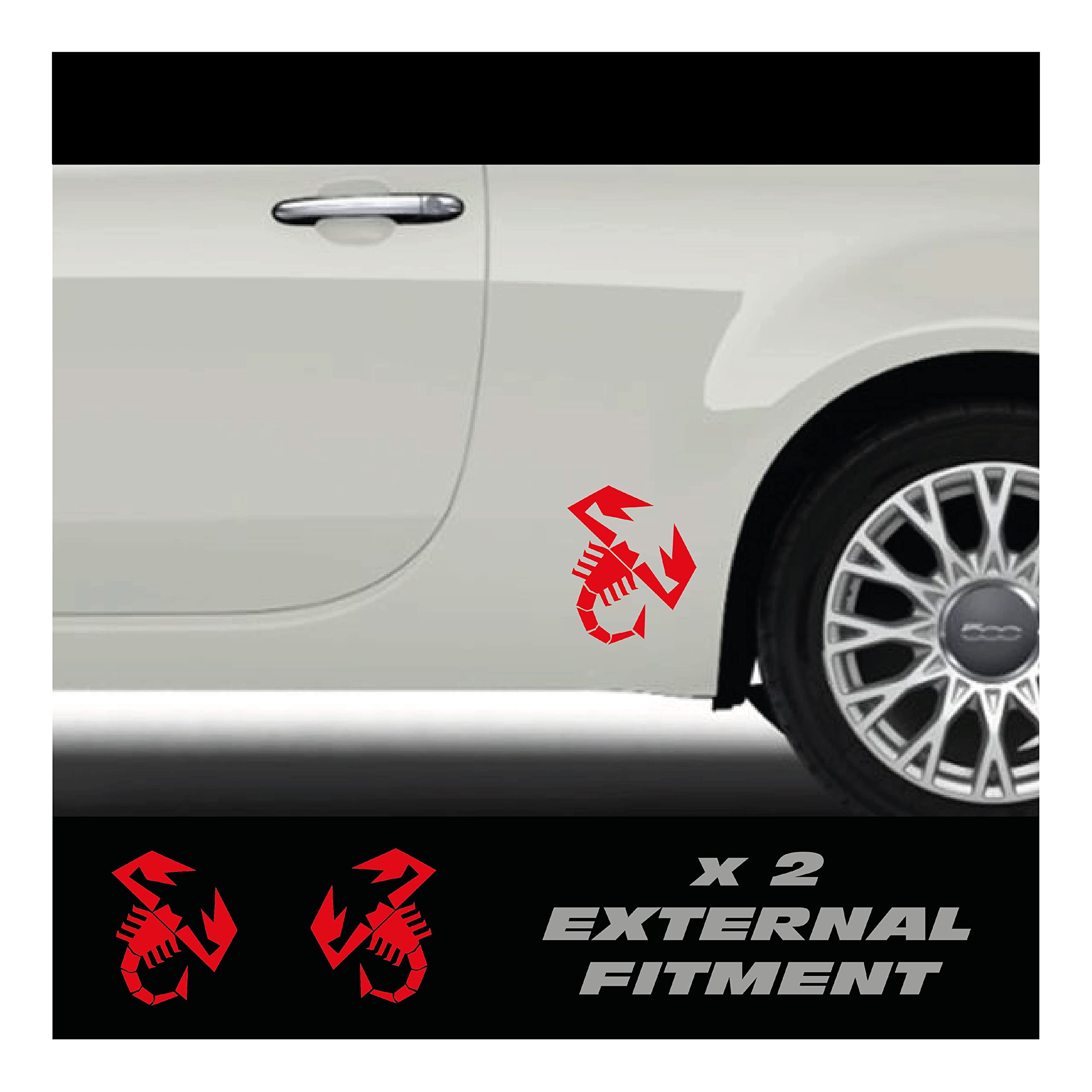 Compatible With 500 Punto Uno Abarth Scorpions Decals x 2 Vinyl Stickers Rear Quarter RED Left and Right RED