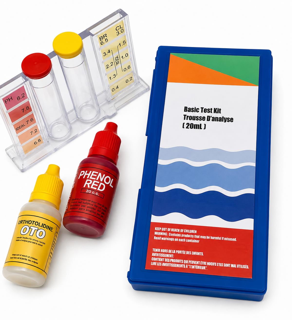 COIL Tester wody do basenu i spa, test kropli pod kątem pH i chloru, OTO i Phenol Red, zestaw z etui 15 x 7,3 cm