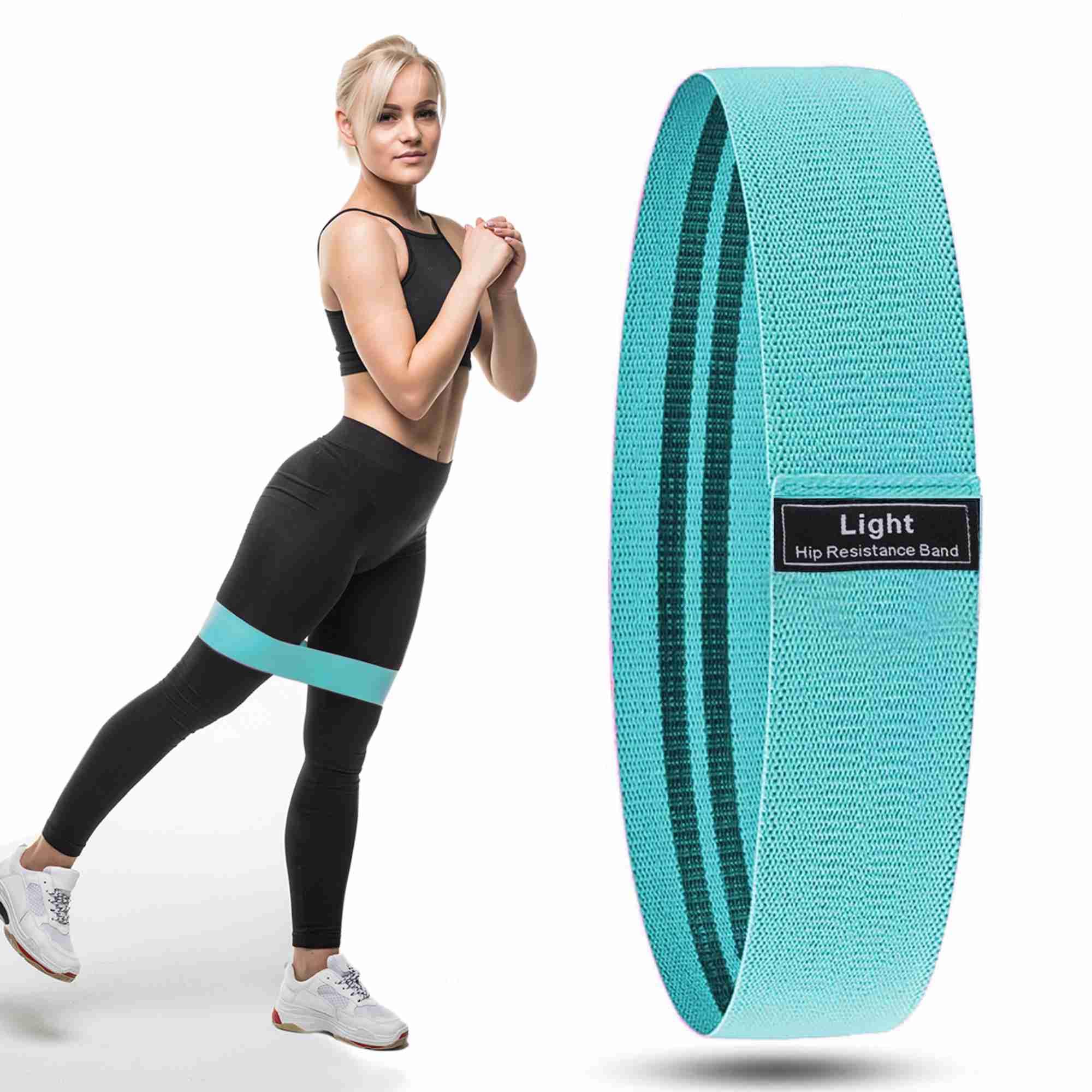 DynaDyna Fabric Resistance Band - Loop Hip Band for Women & Men for Hip, Legs, Stretching, Toning Workout Blue (Light)…(Pack 1)