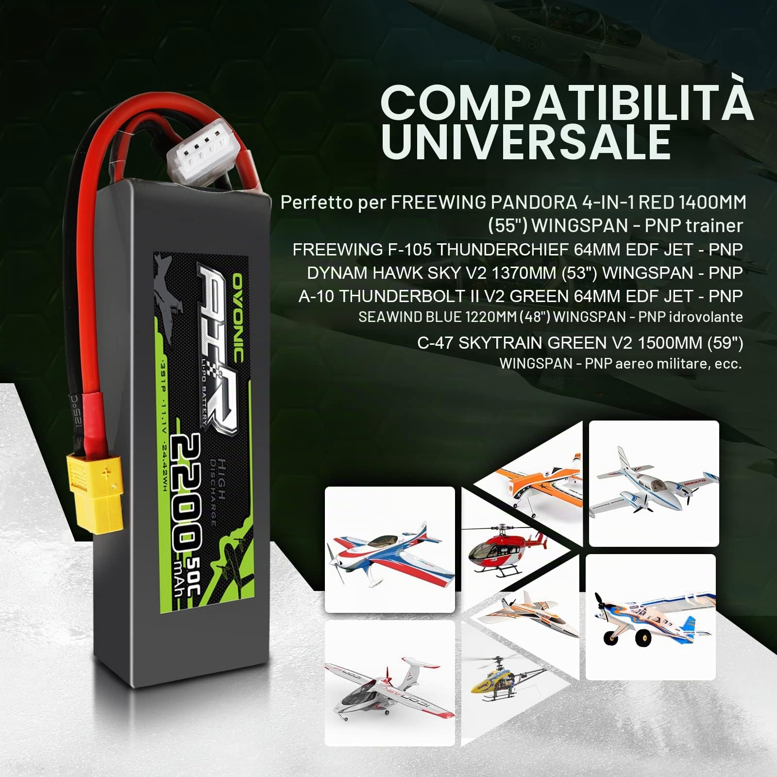 OVONIC 3s Lipo Batteria 11.1V 2200mAh 50C con XT60 per RC Evader BX Auto RC Truck RC Truggy RC Airplane UAV Drone FPV（2pcs）
