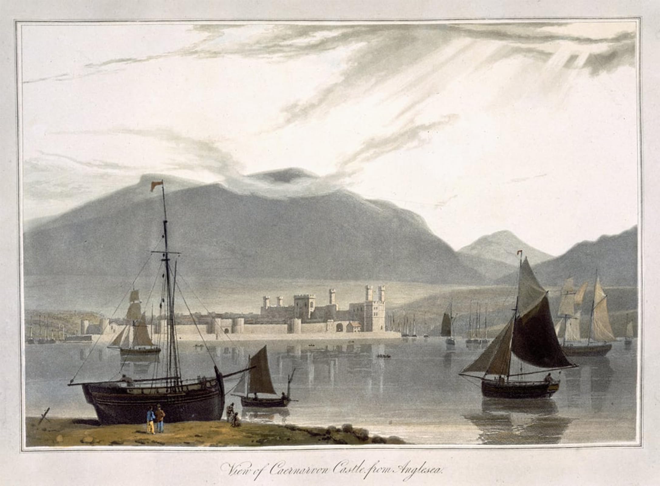 Peintures Vue sur le château de Caenarvon par William Daniell Édition Toile Premium 60x90 - 5