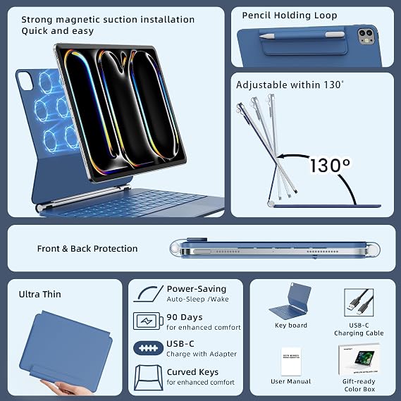 RAYMCRAFT Keyboard Case for iPad Pro 13'' (M5/M4), Magnetic Floating Stand