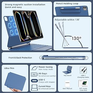 RAYMCRAFT Keyboard Case for iPad Pro 13'' (M5/M4), Magnetic Floating Stand