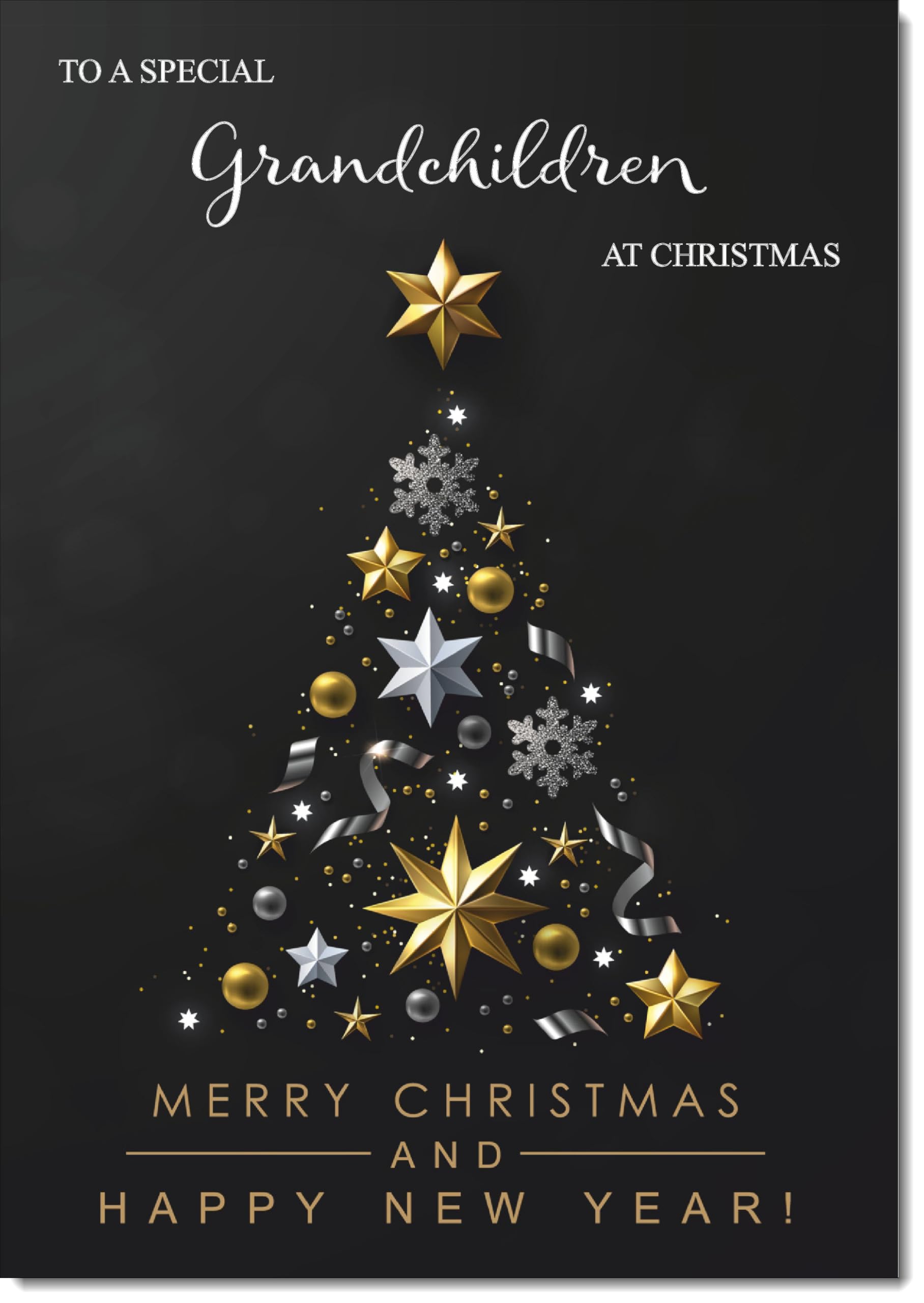 doodlecards Grandchildren Christmas Card Black Abstract Christmas Tree Large A4 Size Christmas Card for Grandchildren with Plain Envelope