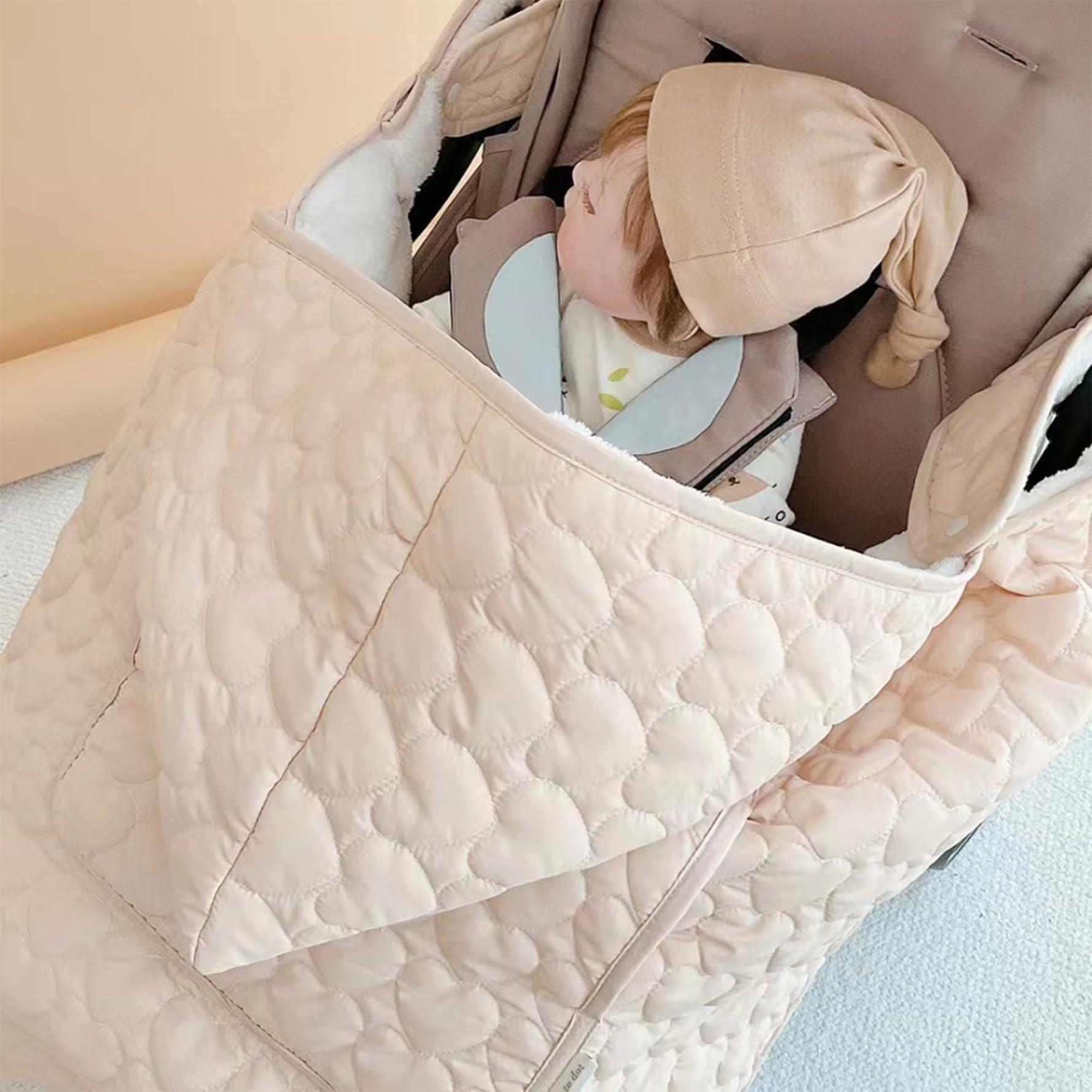 Funda para portabebés Portabebés cálido a prueba de viento para invierno Manta para cochecito con patrón de corazón lindo con bolsillo Funda para asiento de automóvil infantil suave y gruesa para.