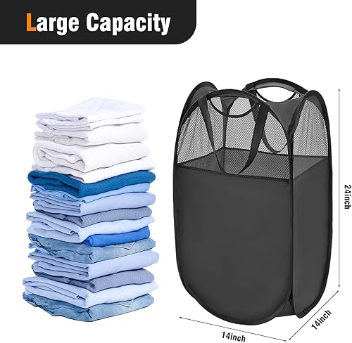 Miniatura 16 de Cesta de malla desplegable para ropa sucia con asas duraderas - Cesta plegable portátil para dormitorio, baño y viajes (azul, paquete de 3 unidades)