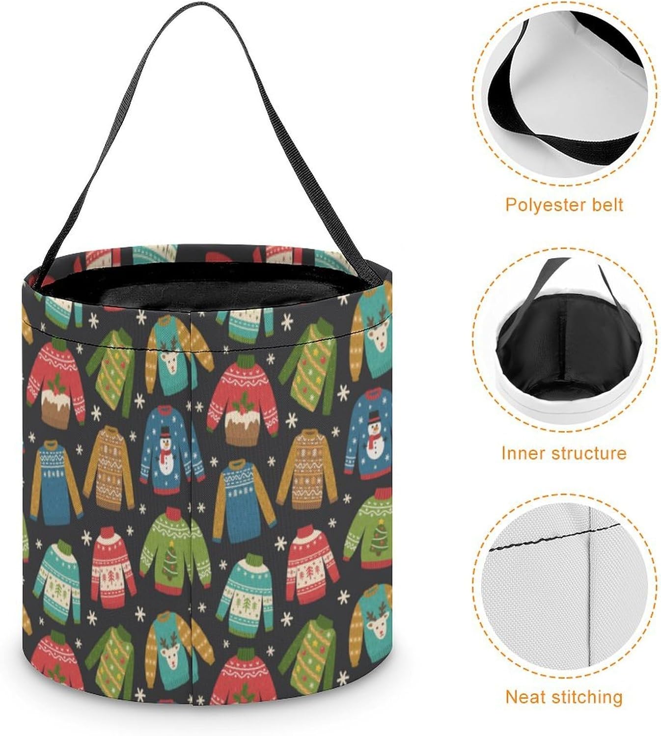 Ugly Christmas Sweaters Halloween Treat Bag Reusable Candy Basket Tote Goody Bags Gift Party