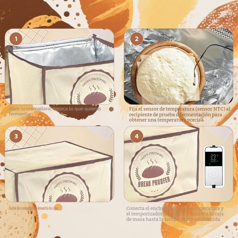 Caja de fermentación para masa fermentadora, 30 L de pan, caja de fermentación con tapa, caja de masa plegable con temporizador, temperatura ajustable