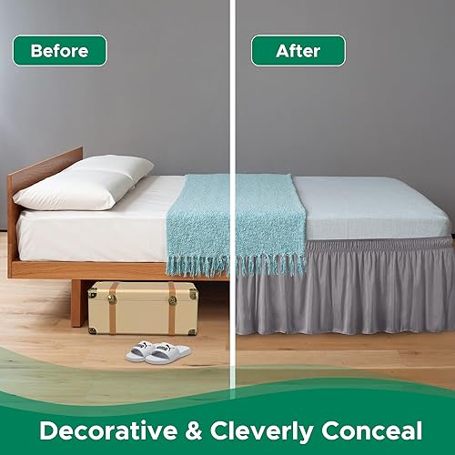 Miniatura 7 de Faldones Biscaynebay para cama, con elástico, envolventes, fáciles de ajustar, resistente a las arrugas y a la decoloración, tela sedosa y lujosa,