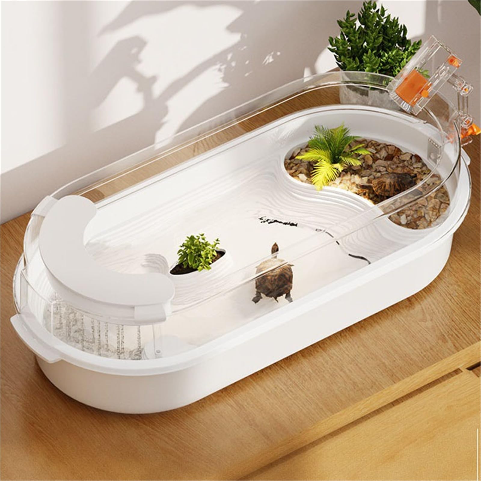 Siedlisko terrarium Mały domowy pojemnik do hodowli żółwi z platformą suszenia na słońcu Terrarium akwariowe(Mały)