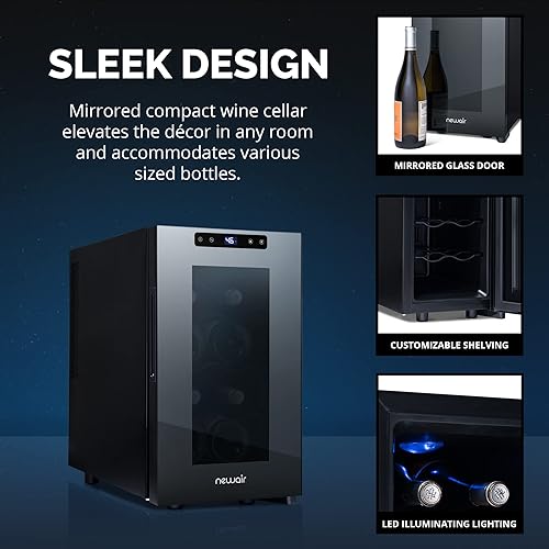 Miniatura 5 de NewAir Shadow-T Series - Nevera termoeléctrica de vino de 8 botellas, Refrigerador de vino de encimera, Bodega compacta con espejo, Enfriador de