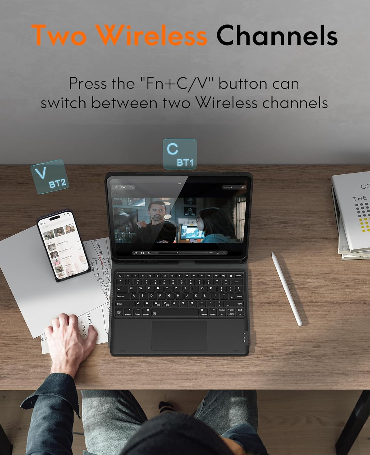 CHESONA for iPad Pro 13 Inch Case 2024 with Keyboard (M4) 2024, Magnetic Detachable Keyboard with Backlit, 2 Wireless Channels, Touchpad & Pencil Holder, Precise Cutouts Case for iPad Pro 13'', Black